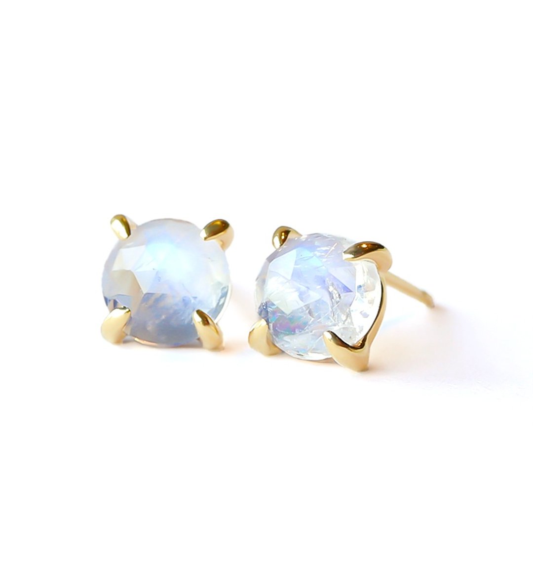 Blue Moonstone K10 Post Earrings Rose Cut ~VALOA~ June Birthstone - 耳环/耳夹 - 宝石 透明