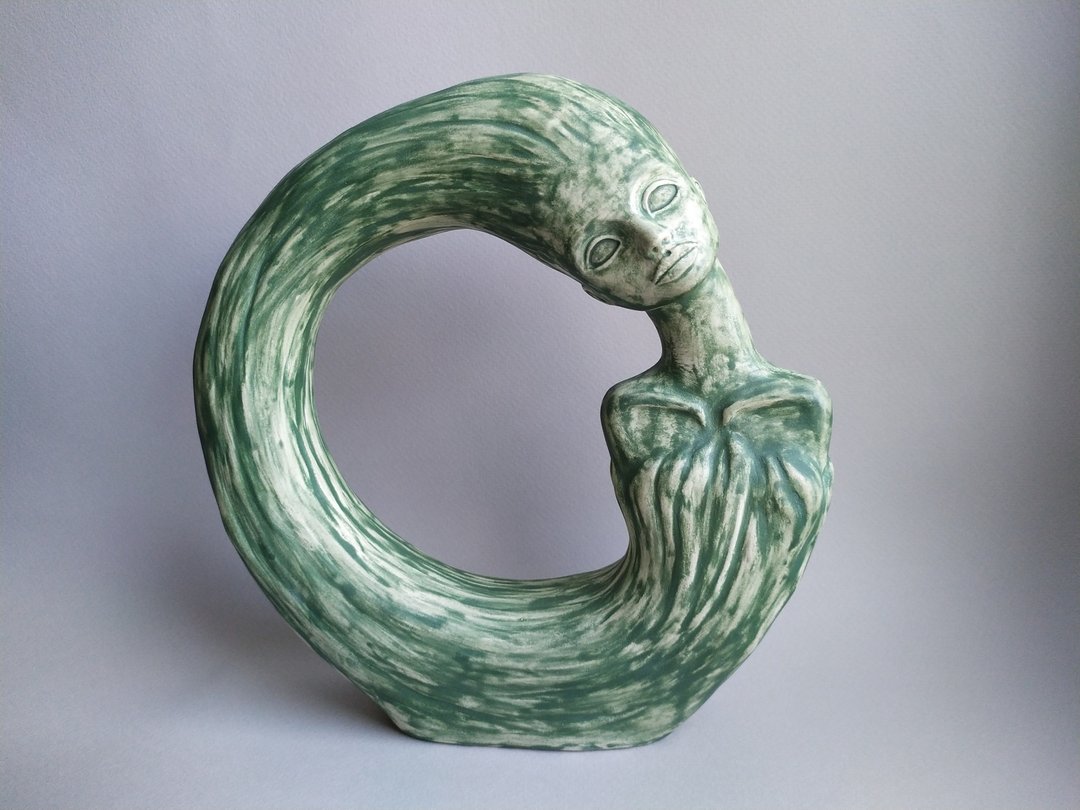 Handmade ceramic sculpture - 花瓶/陶器 - 陶 绿色