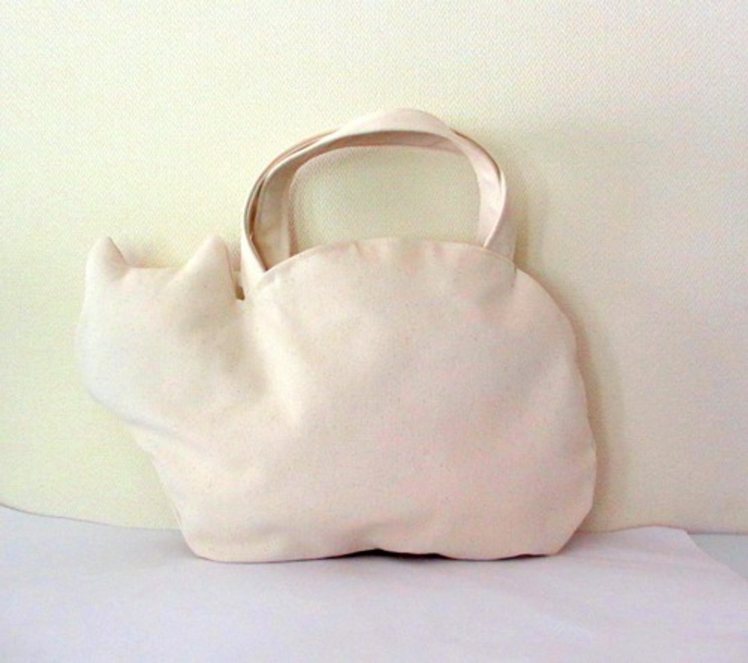 White cat on canvas - 手提包/手提袋 - 棉 