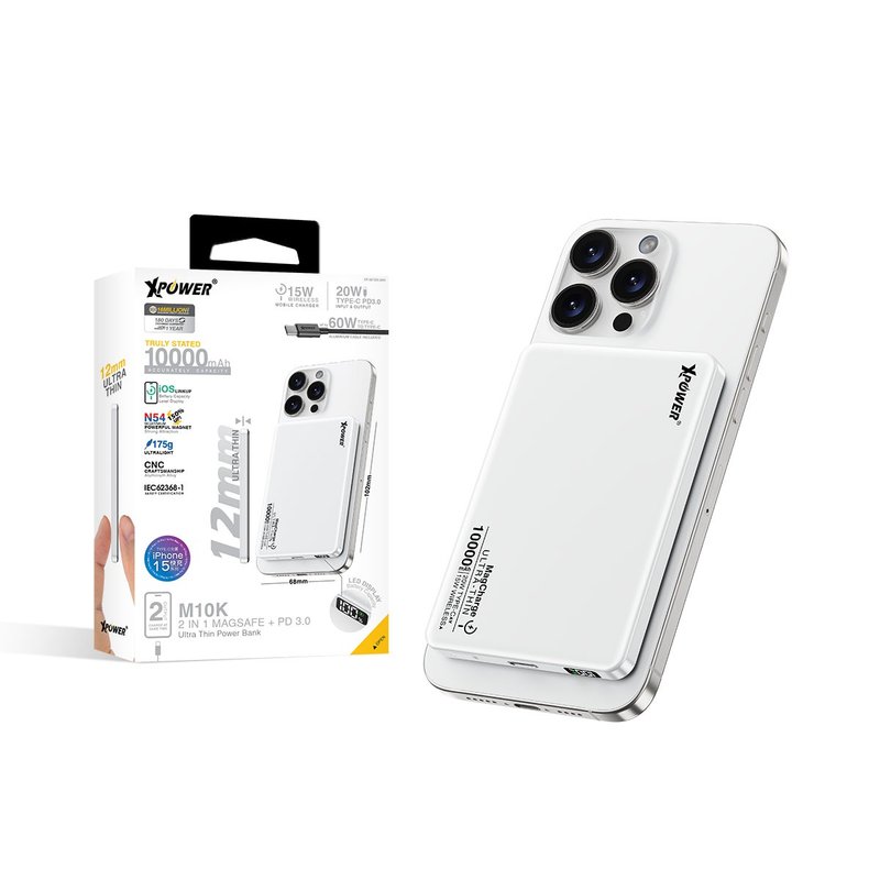 XPower (陶瓷白特别版)M10K 2合1 10,000mAh PD3.0+磁吸无线充电 - 充电宝/传输线 - 其他金属 白色