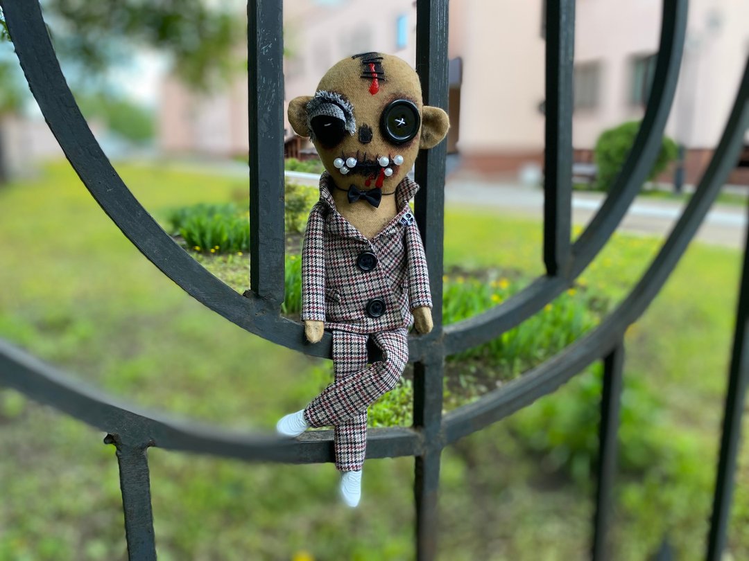 Rag doll boy . Halloween poppet . Creepy doll with blood .Horror doll . - 玩偶/公仔 - 棉 咖啡色