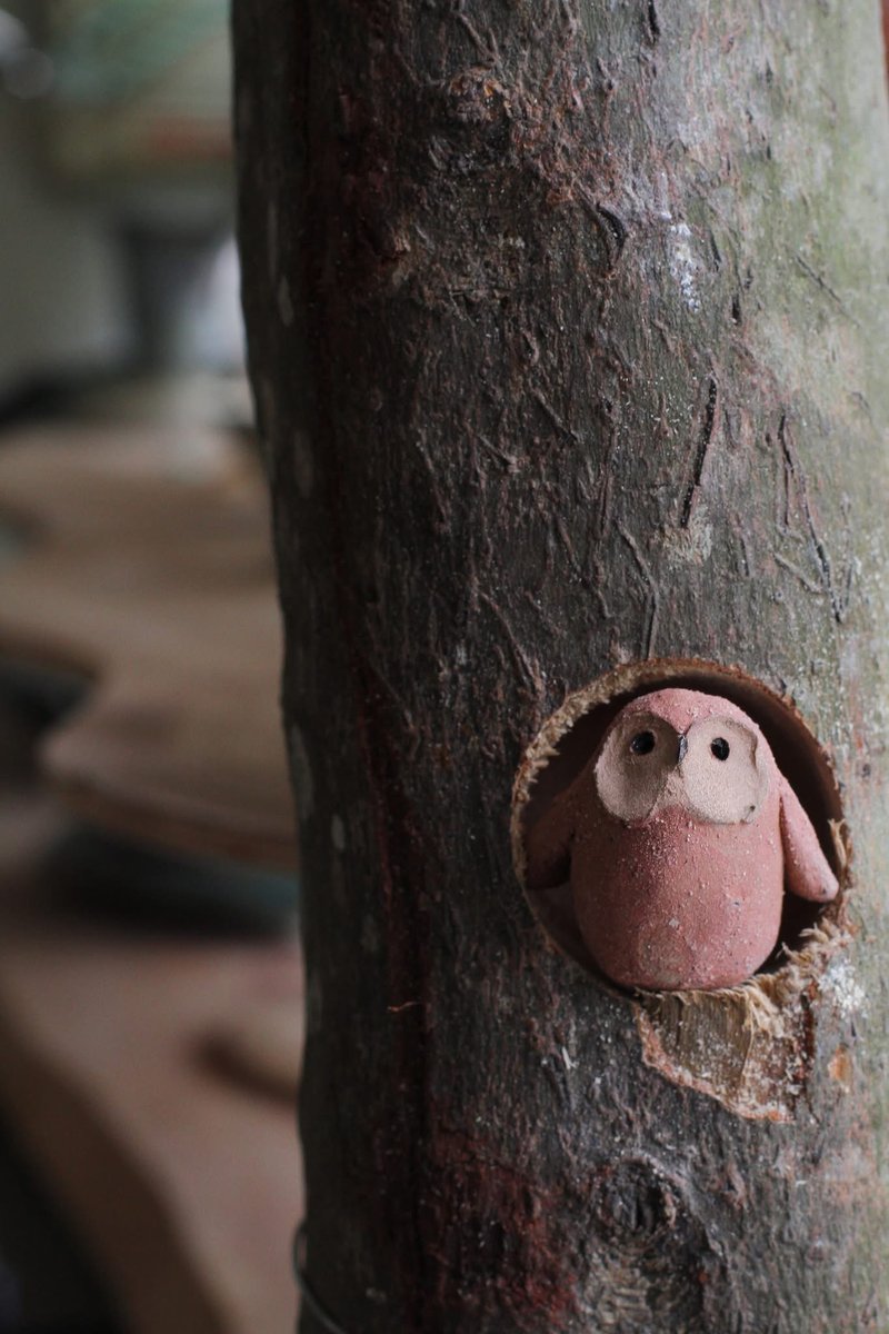 纯手捏展翅陶瓷猫头鹰摆饰1只 - 摆饰 - 陶 咖啡色