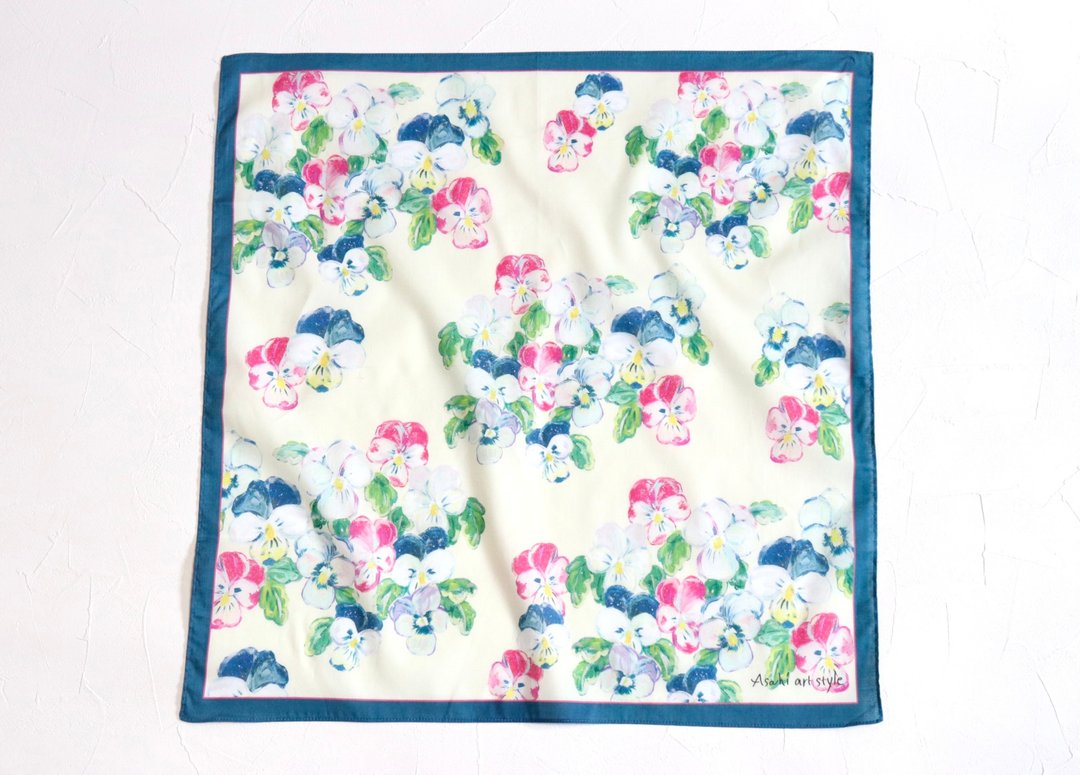 Large-format handkerchief that carries art Pansies and violas - 手帕/方巾 - 棉．麻 蓝色
