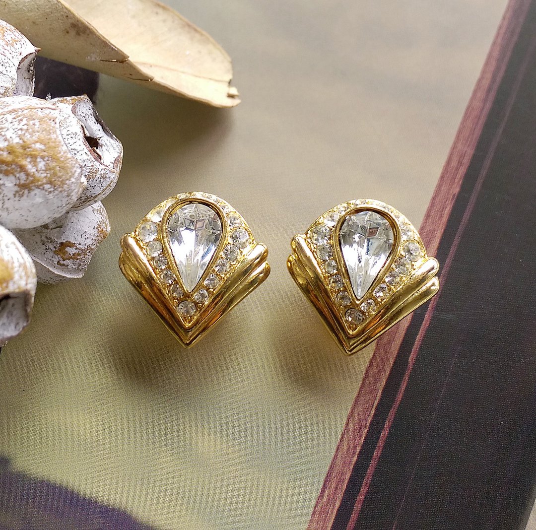 【西洋古董饰品 】知性 ART DECO风格 金属镀金 夹式耳环 - 耳环/耳夹 - 其他金属 金色
