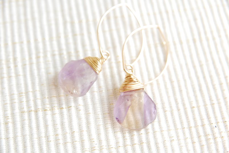 Ametrine bigger Marquis hook earrings 14 kgf - 耳环/耳夹 - 宝石 紫色