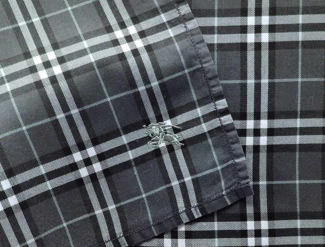 Burberry Vintage Handkerchief Pocket Square Check Gray 19 x 19 inches - 手帕/方巾 - 棉 灰色