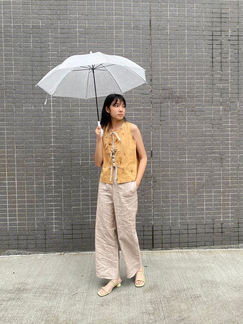 前三绑带背心-微瑕 - 女装背心 - 棉．麻 黄色