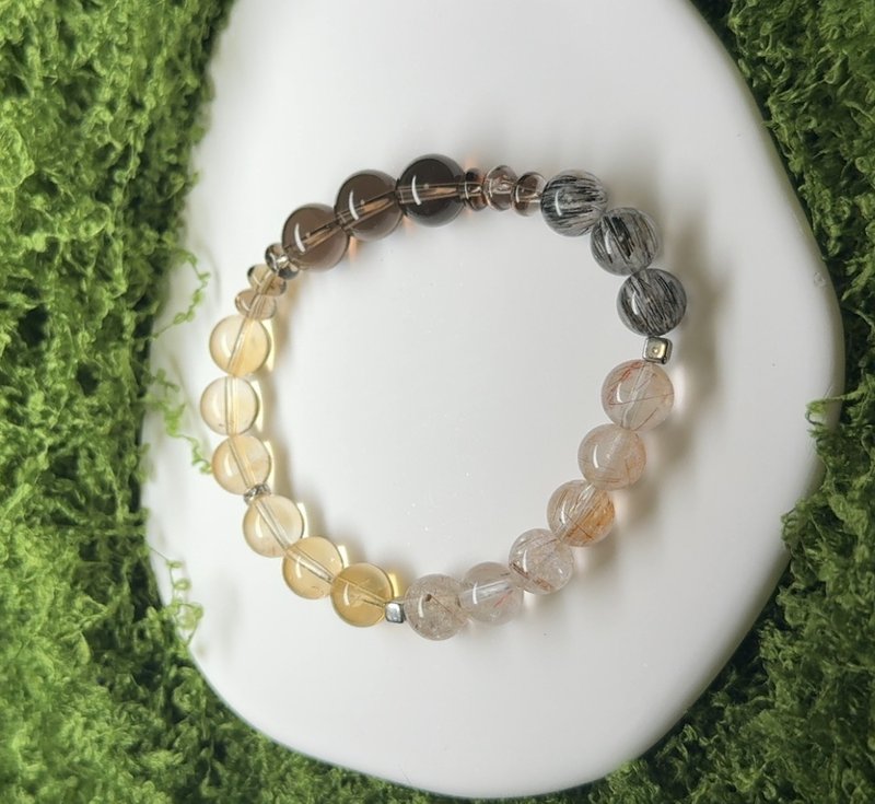 茶晶铜髪晶黑髪晶黄水晶设计款水晶 - 手链/手环 - 水晶 橘色