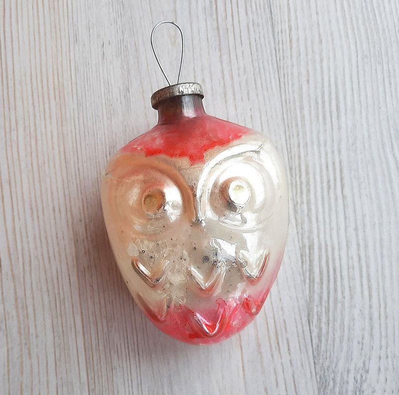 Thick glass Owl Christmas ornaments vintage - Old Soviet New Year Tree decor toy - 其他 - 玻璃 