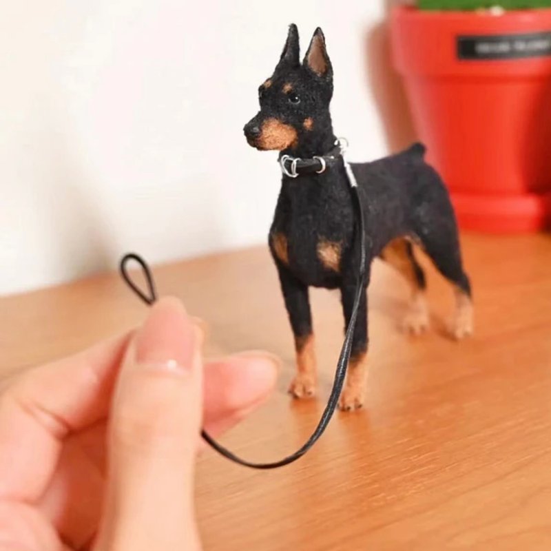 客制化逼真犬 羊毛毡 杜宾犬 宠物 娃娃 定制 手工 狗狗猫咪 134 - 玩具 - 羊毛 多色