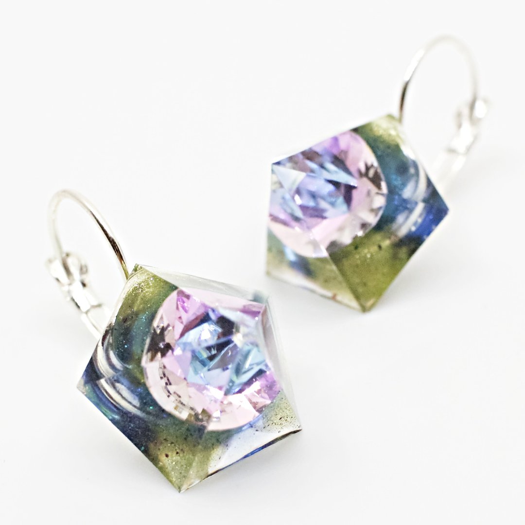 Pentagon hook earrings (Suigetsu) - 耳环/耳夹 - 树脂 蓝色