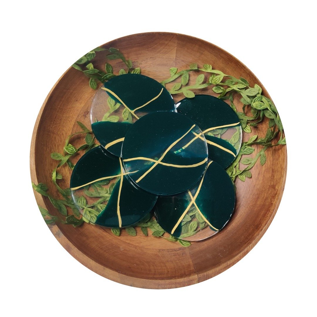 Teal and transparent coasters handmade luxe - 餐桌/书桌 - 树脂 
