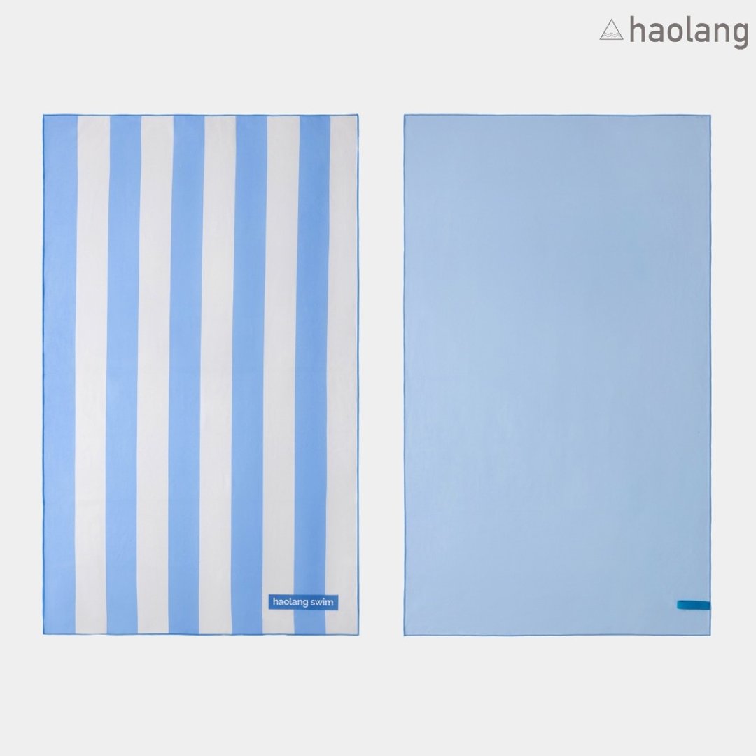 Haolang 蓝条纹超吸水运动浴巾(纤维毛)/快干浴巾 - 运动配件 - 聚酯纤维 