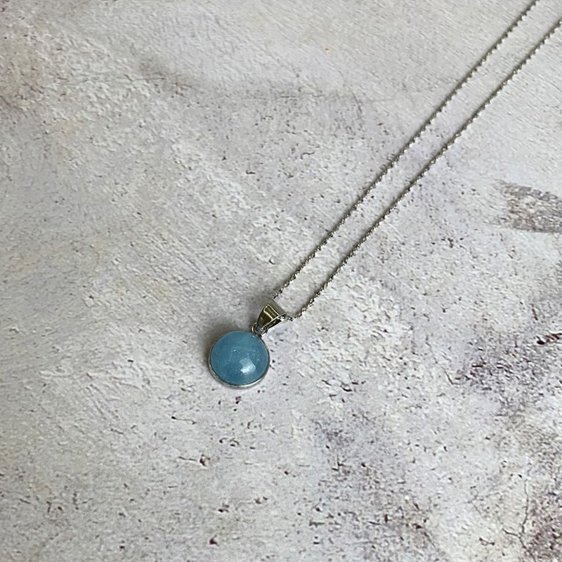 |宝石项链系列| 海蓝宝吊坠  (S925纯银x项链x锁骨链) - 锁骨链 - 宝石 蓝色