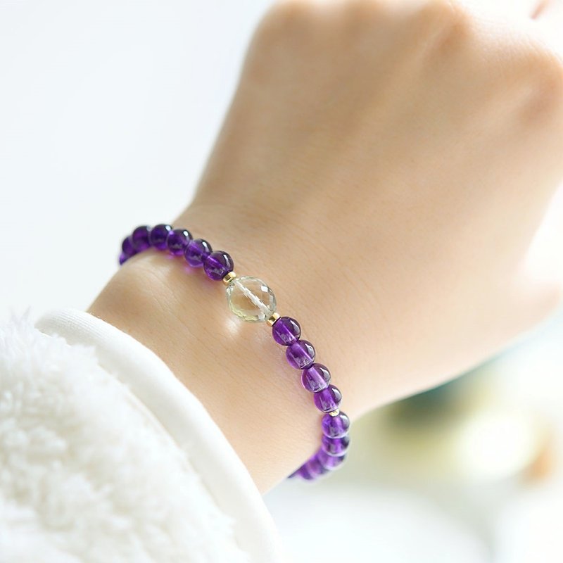 Love fulfillment Love guard Stone Deep purple amethyst and green amethyst bracelet February birthstone - 手链/手环 - 其他金属 紫色