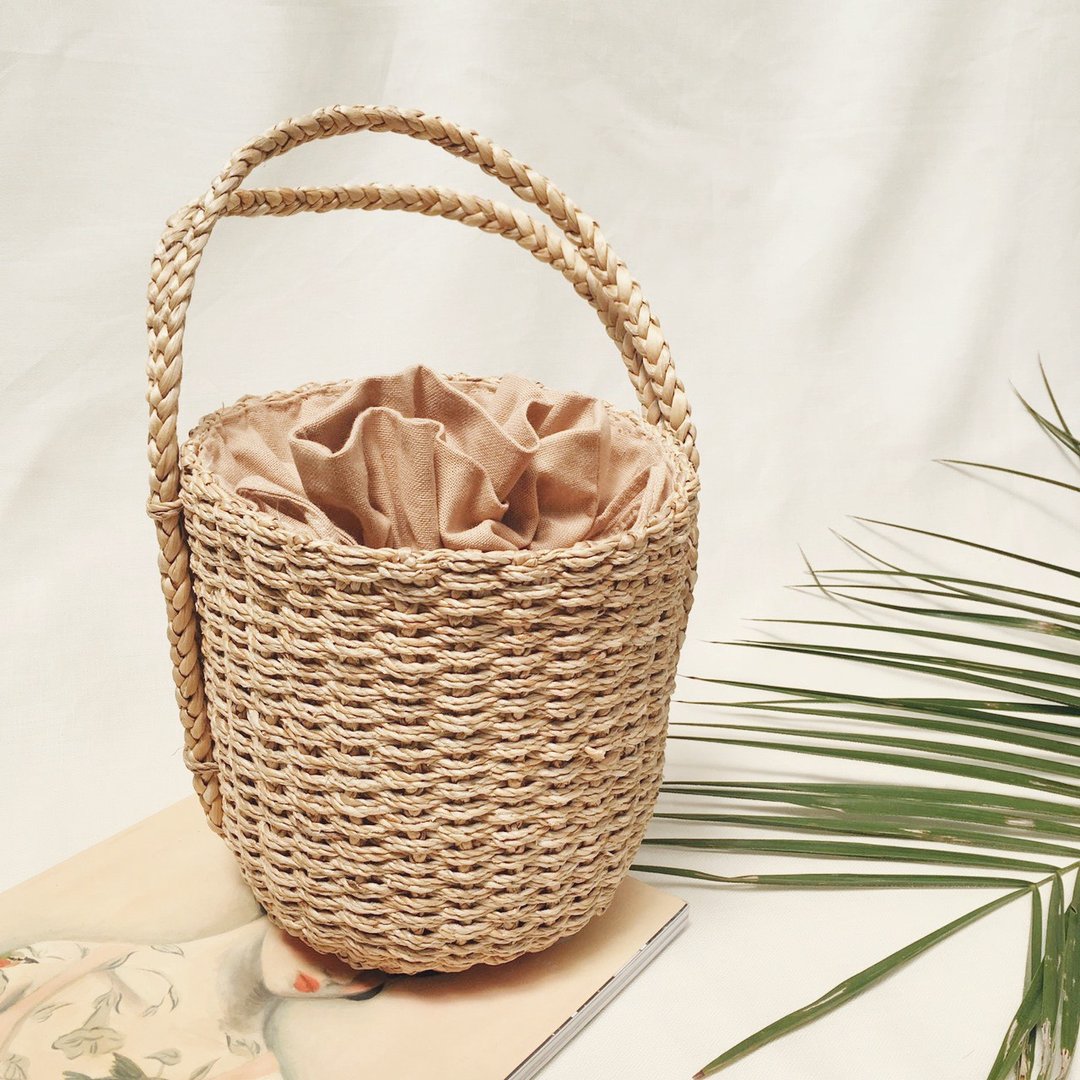 Natural Straw Cylinder Handbag  - 手提包/手提袋 - 植物．花 咖啡色