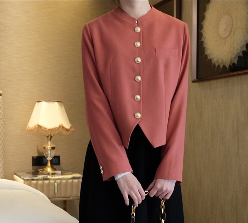 【手工制作】法式/复古/短款上衣 - 女装上衣 - 聚酯纤维 红色