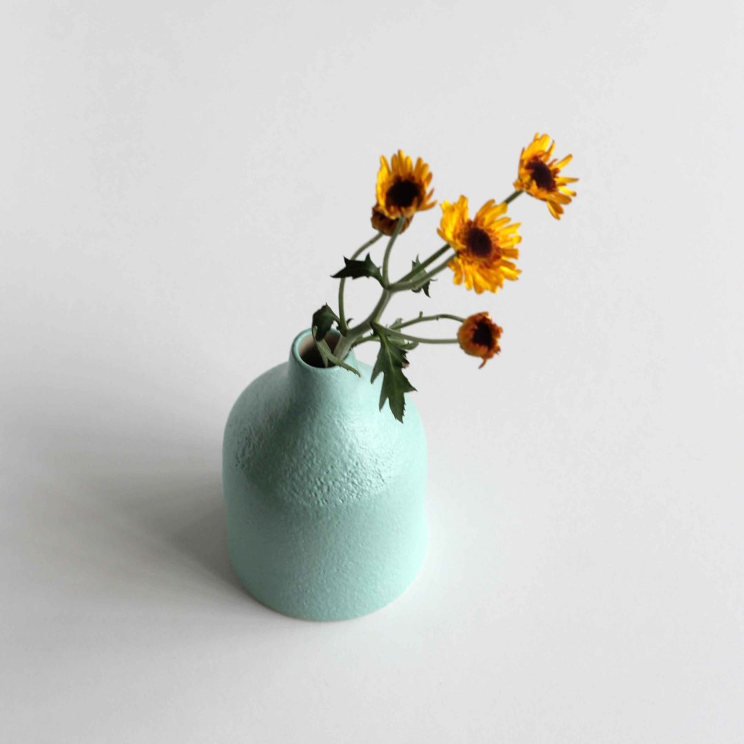 Handmade Ceramic Bottle Vase - Pastel Mint Textured - 摆饰 - 陶 绿色