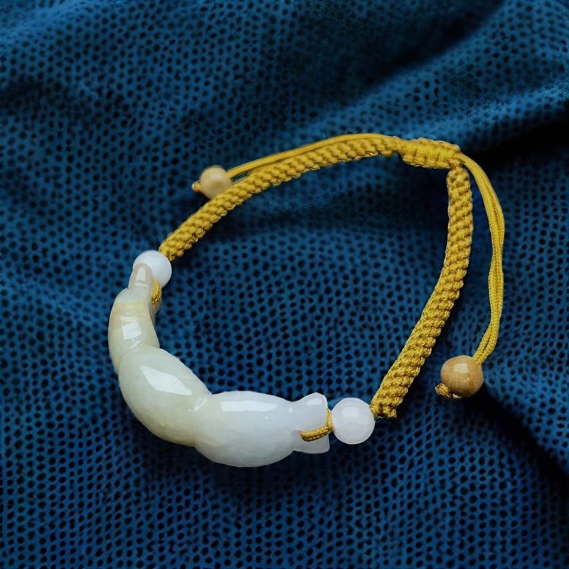 飘黄翡翠莲藕编织手链 | 天然缅甸玉翡翠A货 | 送礼 - 手链/手环 - 玉石 绿色