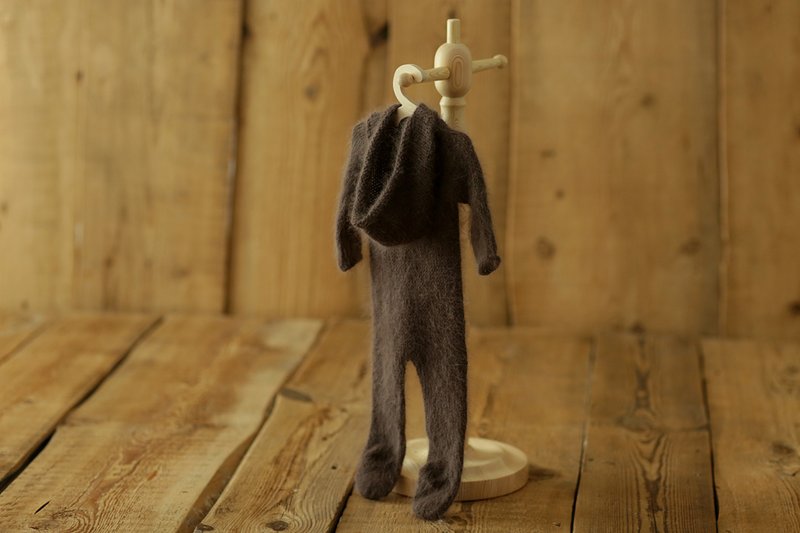 Newborn angora romper, baby onesie, newborn photo props, jumpsuit with hood - 婴儿饰品 - 羊毛 粉红色