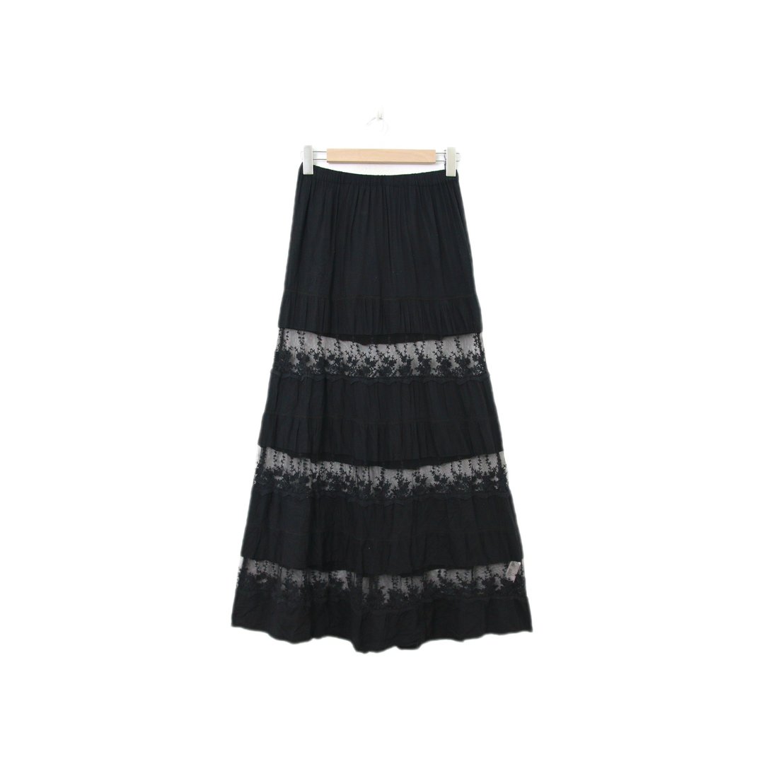 Back to Green-复古长裙 经典黑 半透肤 M-24//vintage skirt - 裙子 - 棉 
