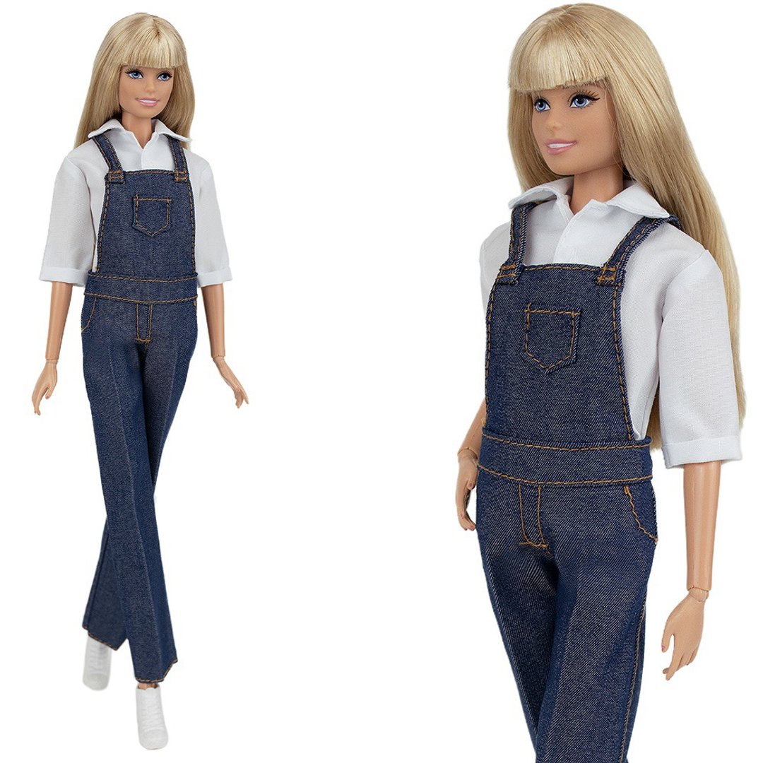 ELENPRIV denim overalls + classic shirt for Barbie doll 30cm 11 1/2 in. dolls - 玩具/玩偶 - 聚酯纤维 多色