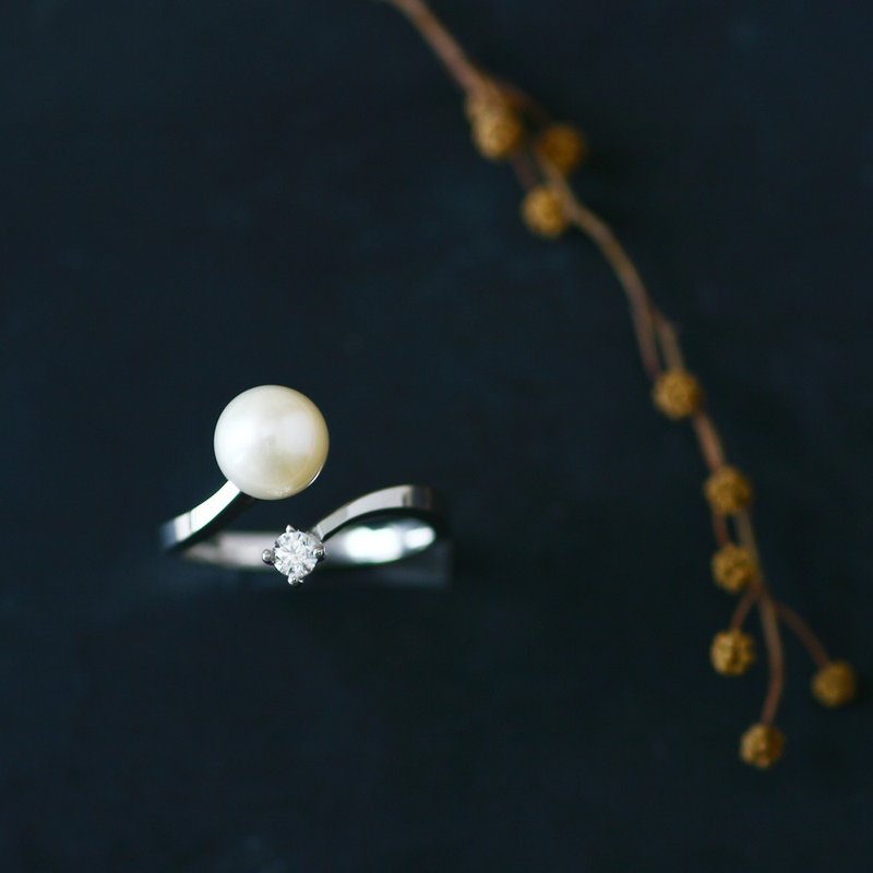 圆形珍珠开口戒指银925 - 戒指 - 其他金属 银色