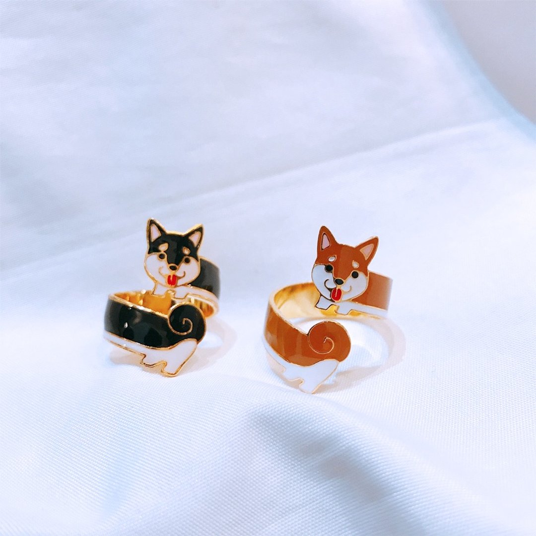 柴犬 Shiba  绕指戒指 狗狗 宠物饰品 纸盒包装 生日礼物 - 戒指 - 珐琅 黑色