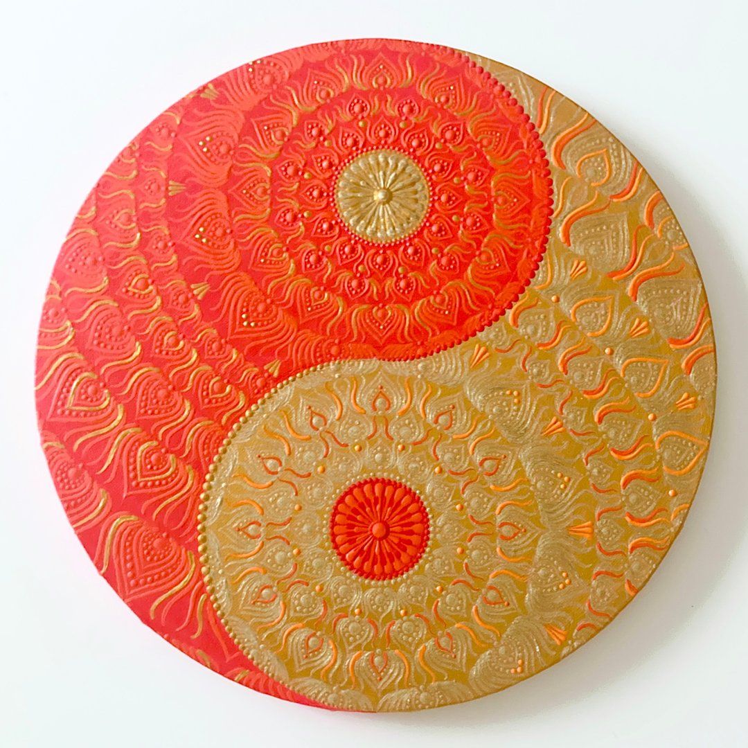 阴阳太极图金红凤凰点曼陀罗30厘米 - 海报/装饰画/版画 - 棉 金色