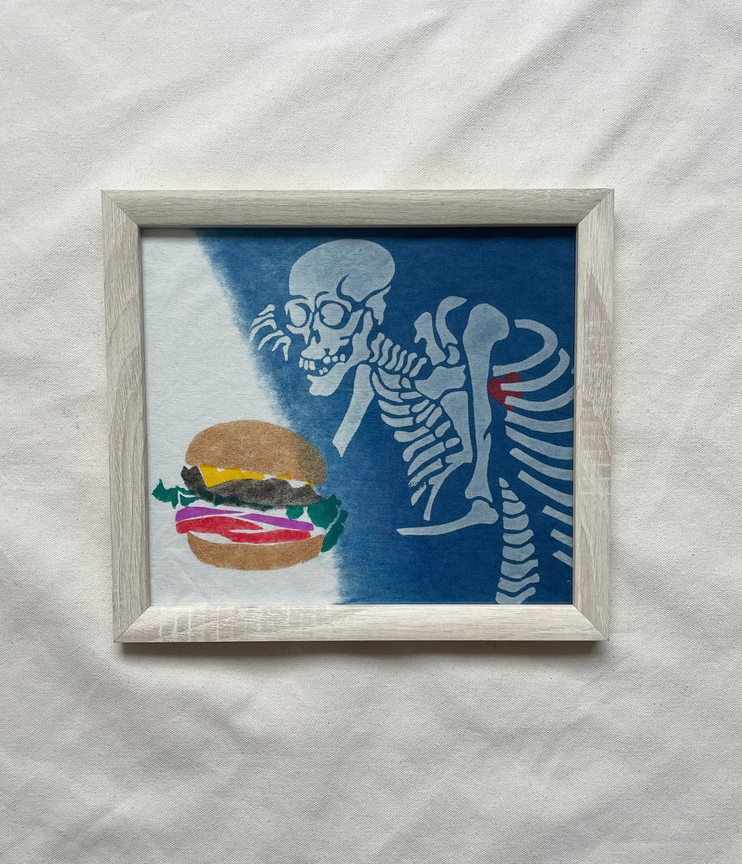 日本制造 手染 LOVE Burger Aizome ART 靛蓝染色 靛蓝染色 图案染色 幽灵 骷髅 幽灵 - 海报/装饰画/版画 - 棉 蓝色