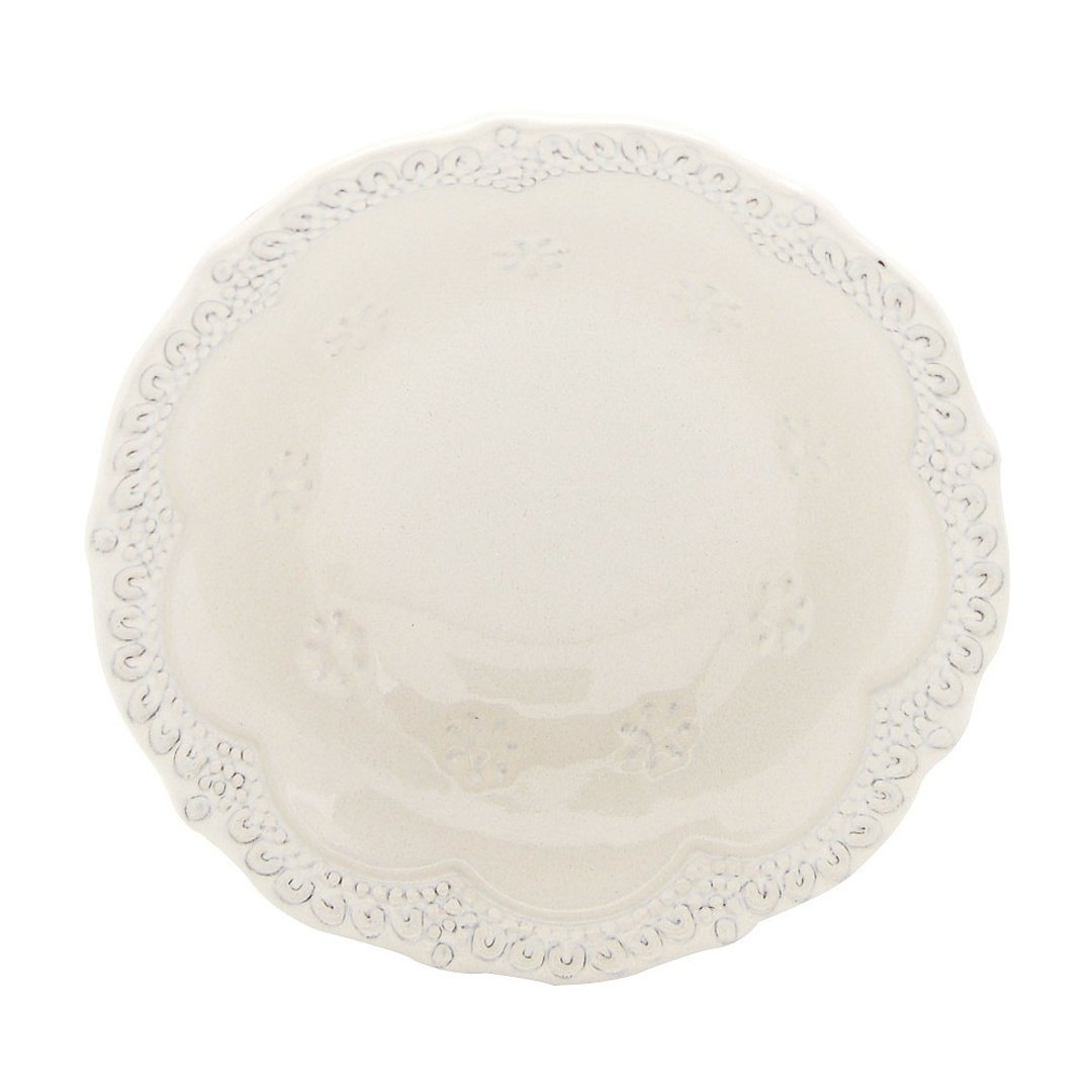 意大利VBC casa-手工浮雕蕾丝系列13cm小圆碗(米白色) - 碗 - 陶 白色