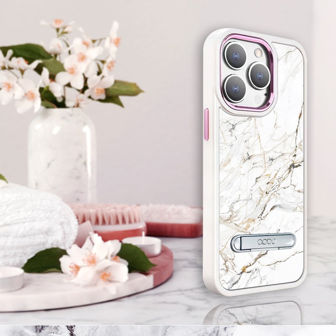 iPhone 14全系列军规防摔铝合金镜头框立架手机壳-大理石雪藏白 - 手机壳/手机套 - 其他材质 多色