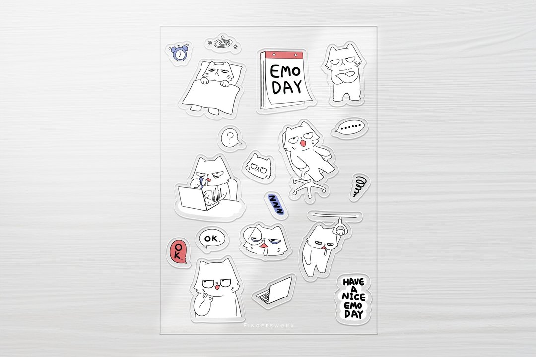 EMO Day 不想工作 厌世猫透明贴纸 - 贴纸 - 其他材质 透明