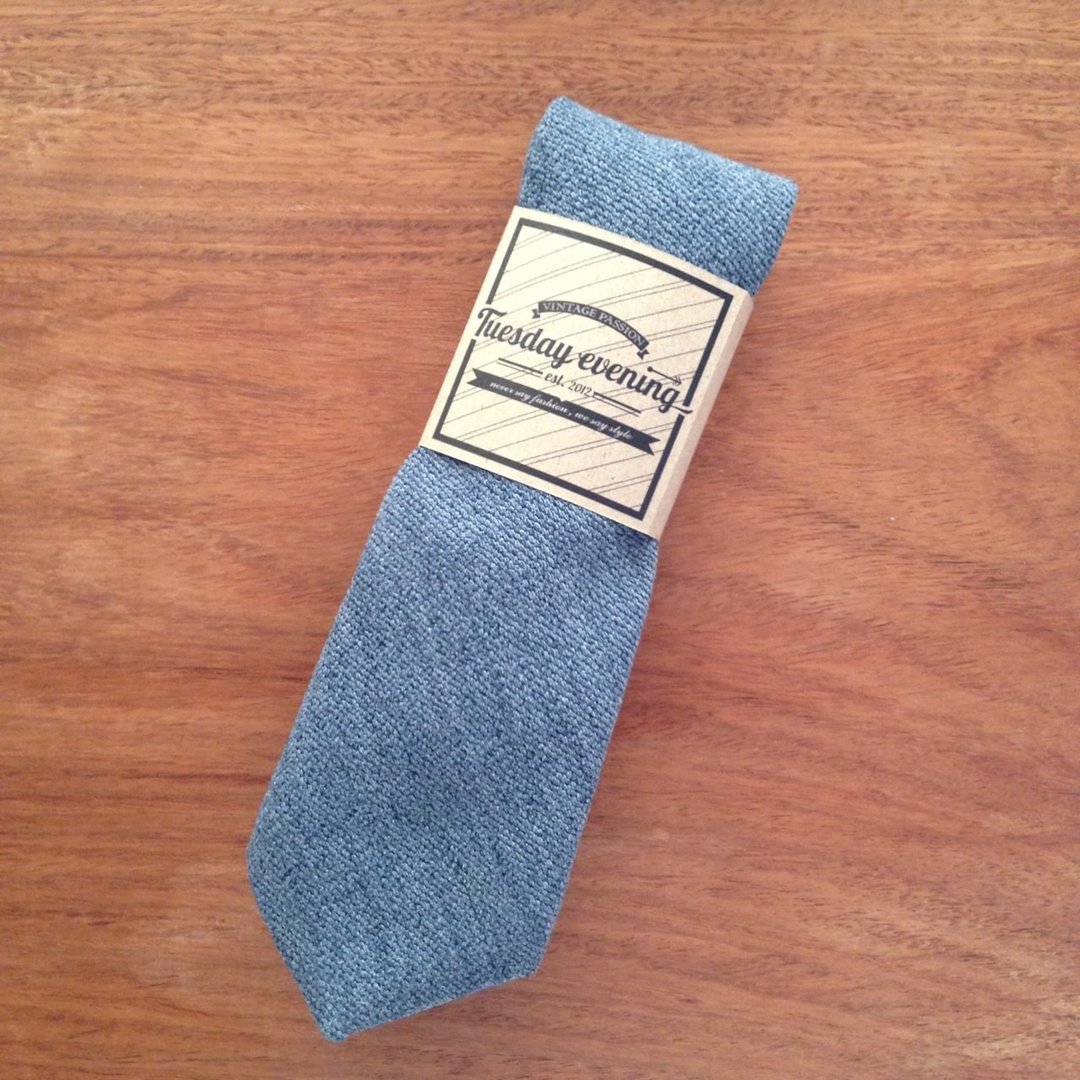 Necktie Blue Jean Wool - 领带/领带夹 - 棉 蓝色