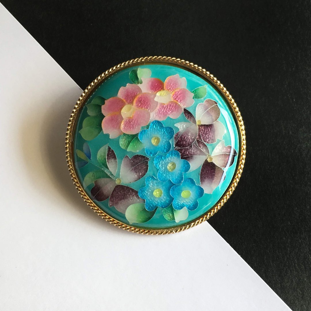 Hanazume Cloisonne Brooch Sterling Silver Womb Wired Cloisonne Traditional Crafts - 胸针 - 其他材质 多色