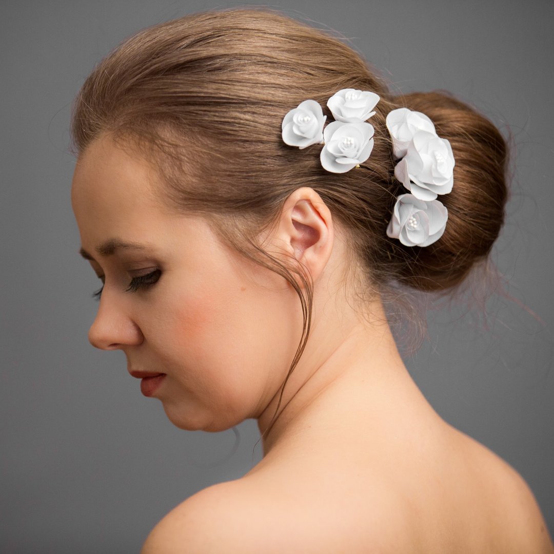 Bridal bobby hair pins. Set of 6 bridal flower hair piece. Wedding hair pins - 发饰 - 其他材质 白色