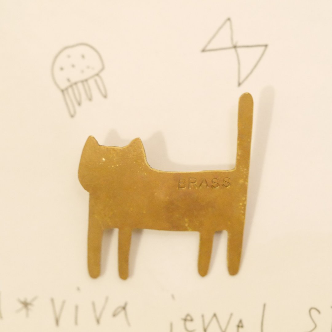 BRASS 迷你猫咪散步 小猫散步 迷你胸针 - 胸针 - 铜/黄铜 金色