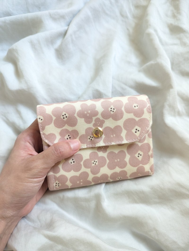 四层短夹钱包-粉色花花 6卡层+挂绳 - 皮夹/钱包 - 棉．麻 