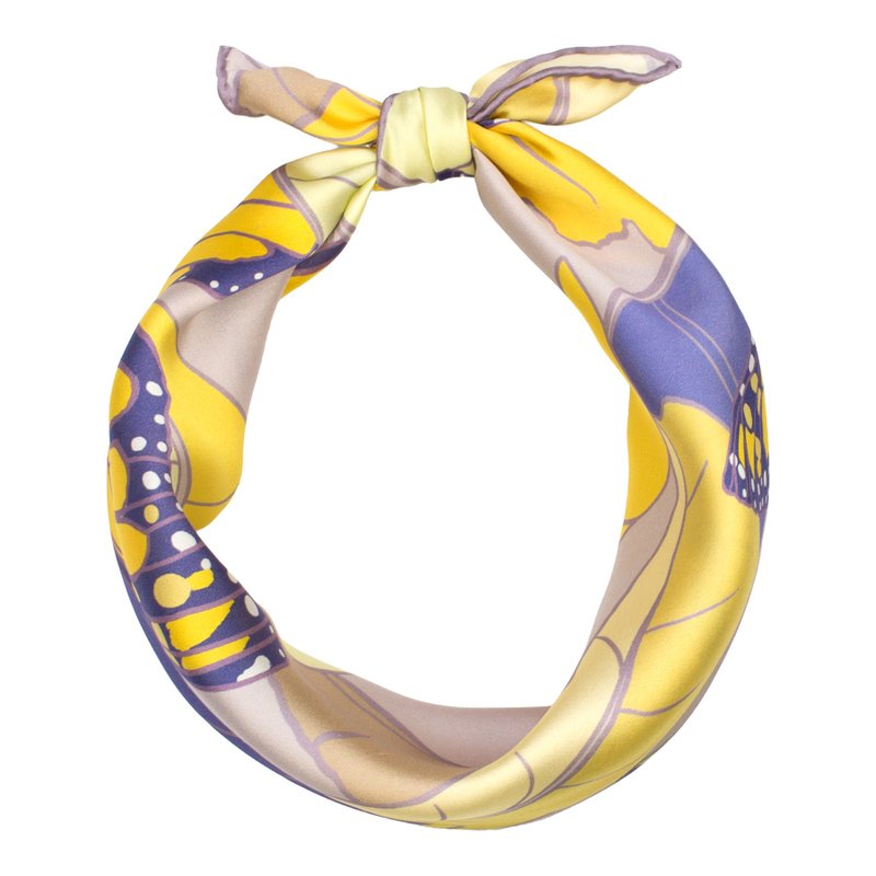 双成记 加西亚系列  黄蝴蝶香蕉印花真丝缎面小方巾黄紫 - 丝巾 - 丝．绢 黄色