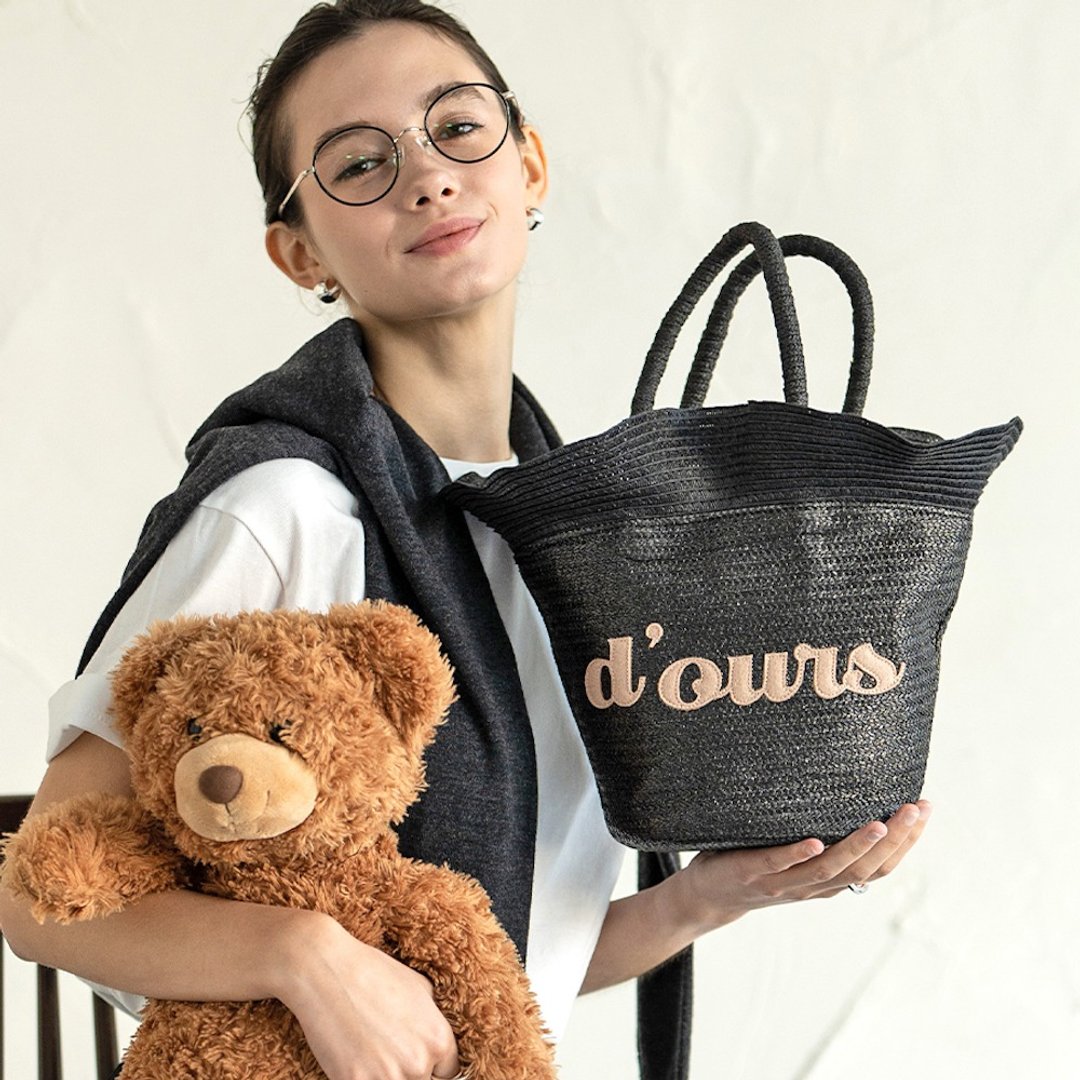 Super lightweight basket bag with frills tote bag handbag drawstring summer bag yukata Japan ladies HAYNI [Black x Black] - 手提包/手提袋 - 塑料 黑色