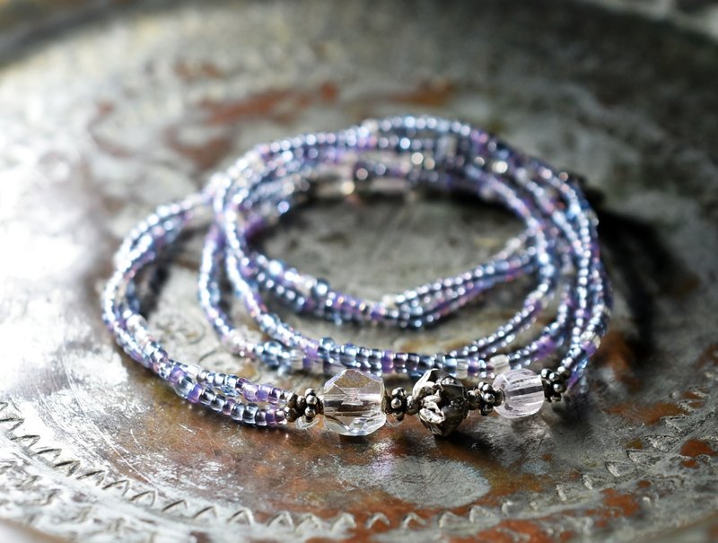 古董极光捷克珠与鹅莓、法国古董珠双链项链 - 项链 - 玻璃 粉红色