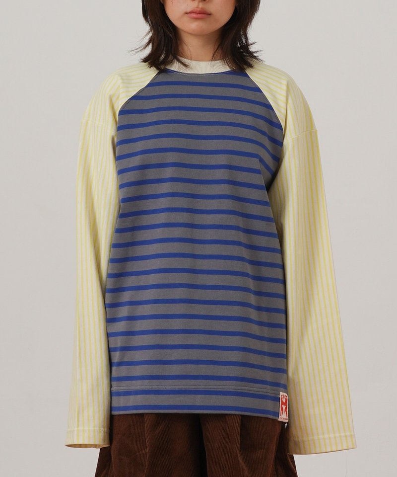 多色条纹长袖 T 恤 灰色 - 中性连帽卫衣/T 恤 - 棉．麻 多色