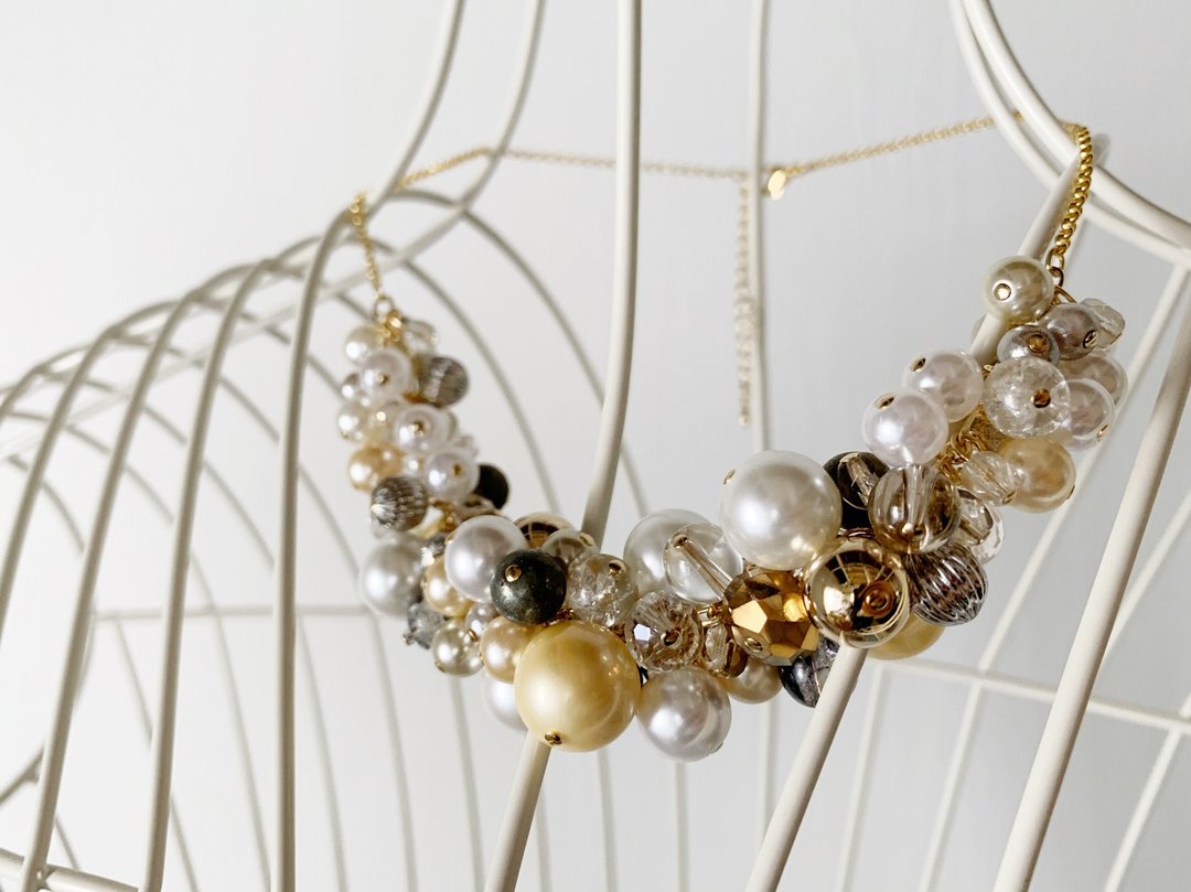 Decollete gorgeous necklace with wicked pyrite and crystal (Gold) just by wearing - 项链 - 其他材质 金色