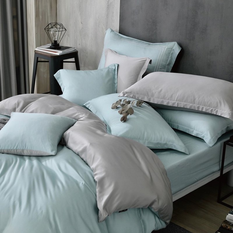 TL2000松石绿X银灰/300织天丝莱赛尔床包枕套/床包被套组/ 台湾 - 寝具 - 环保材料 