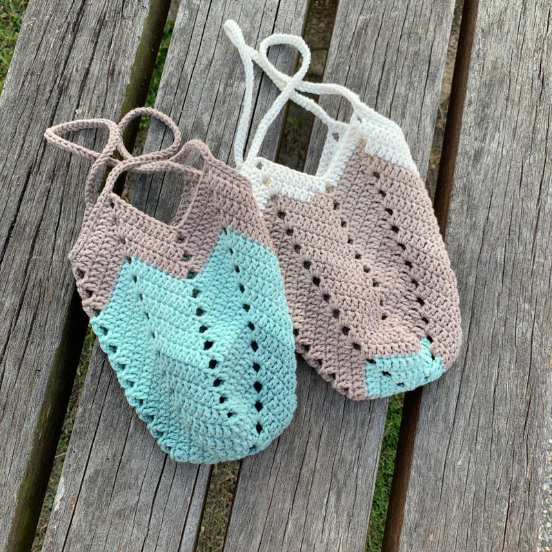 手工编织/几何段染饮料提袋 手提袋 杂物袋 散步提袋 - 手提包/手提袋 - 棉．麻 绿色