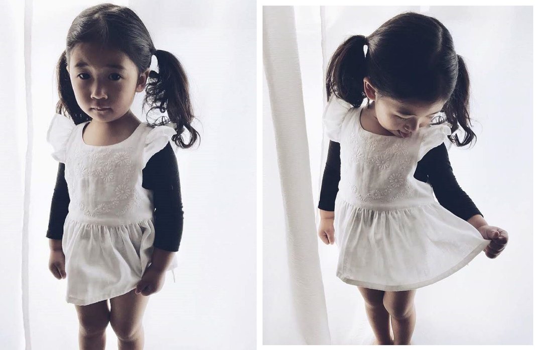 Apron dress dress dress Hand embroidered white double gauze - 童装礼服/连衣裙 - 棉 白色
