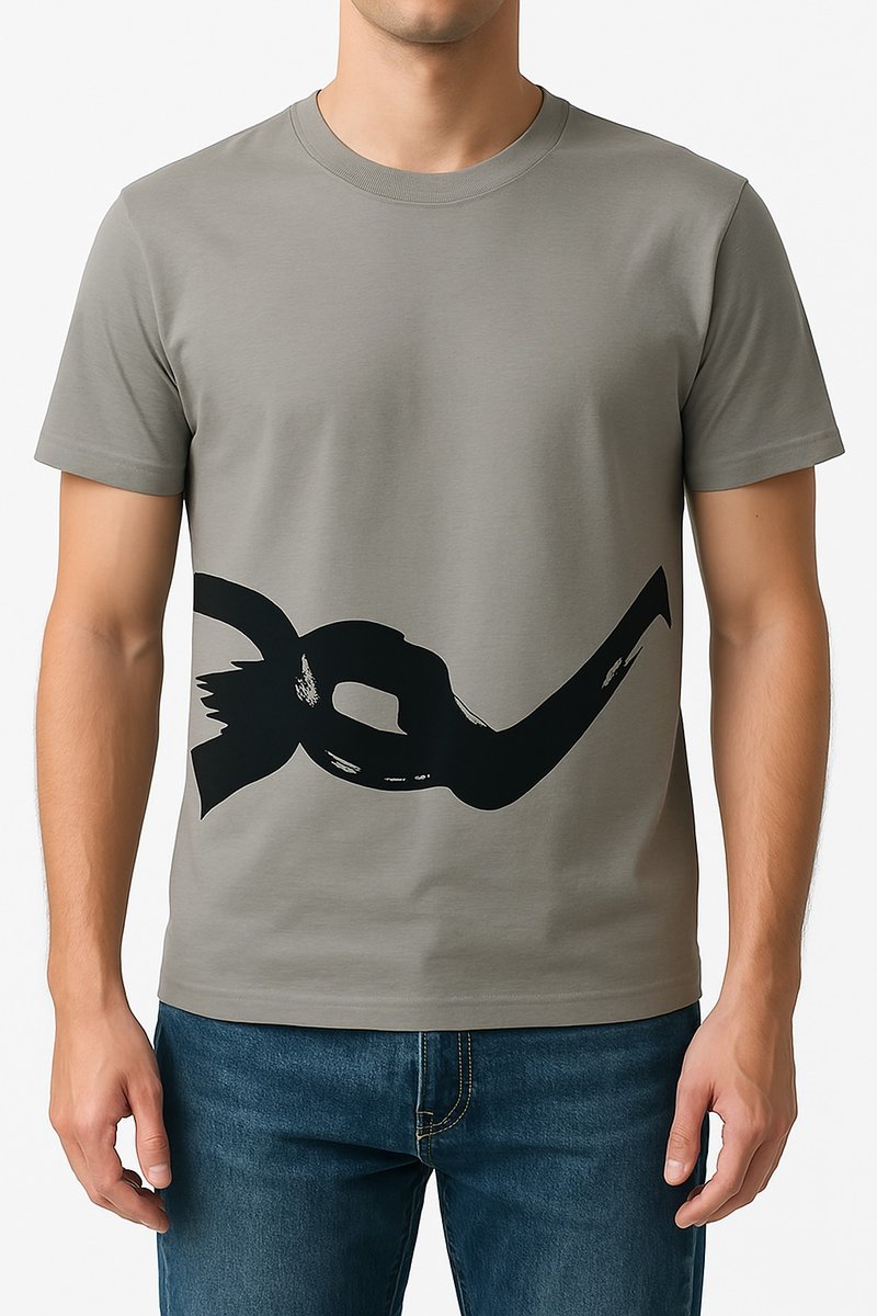 **行云a0082/手工绢印/男灰色棉T/限量** - 男装上衣/T 恤 - 棉．麻 灰色