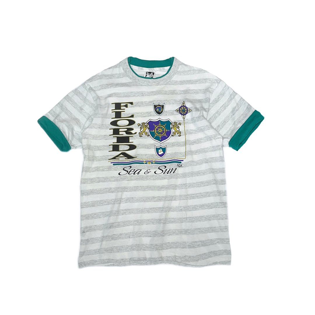 90s 古着两色拼接条纹雪花FloridaT-shirt - 男装上衣/T 恤 - 棉 多色