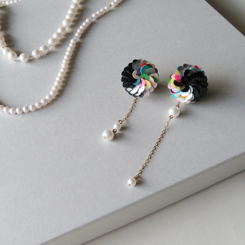 ART Petit Sequin Clip-On BK - 耳环/耳夹 - 其他材质 多色