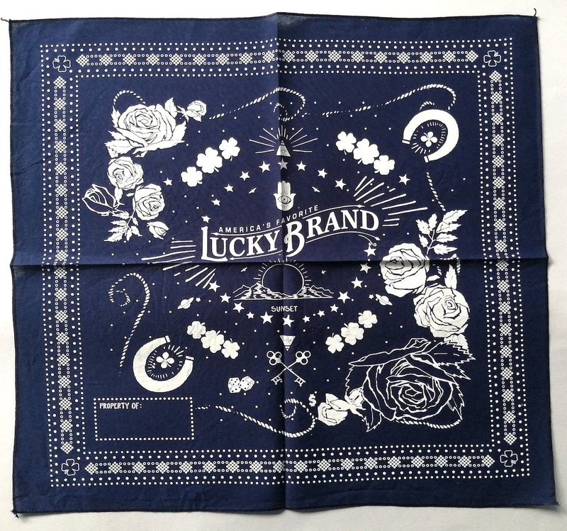 复古 Lucky Brand 蓝色丝巾，22 x 20 英寸，纯棉，节日礼物 - 丝巾 - 棉．麻 蓝色